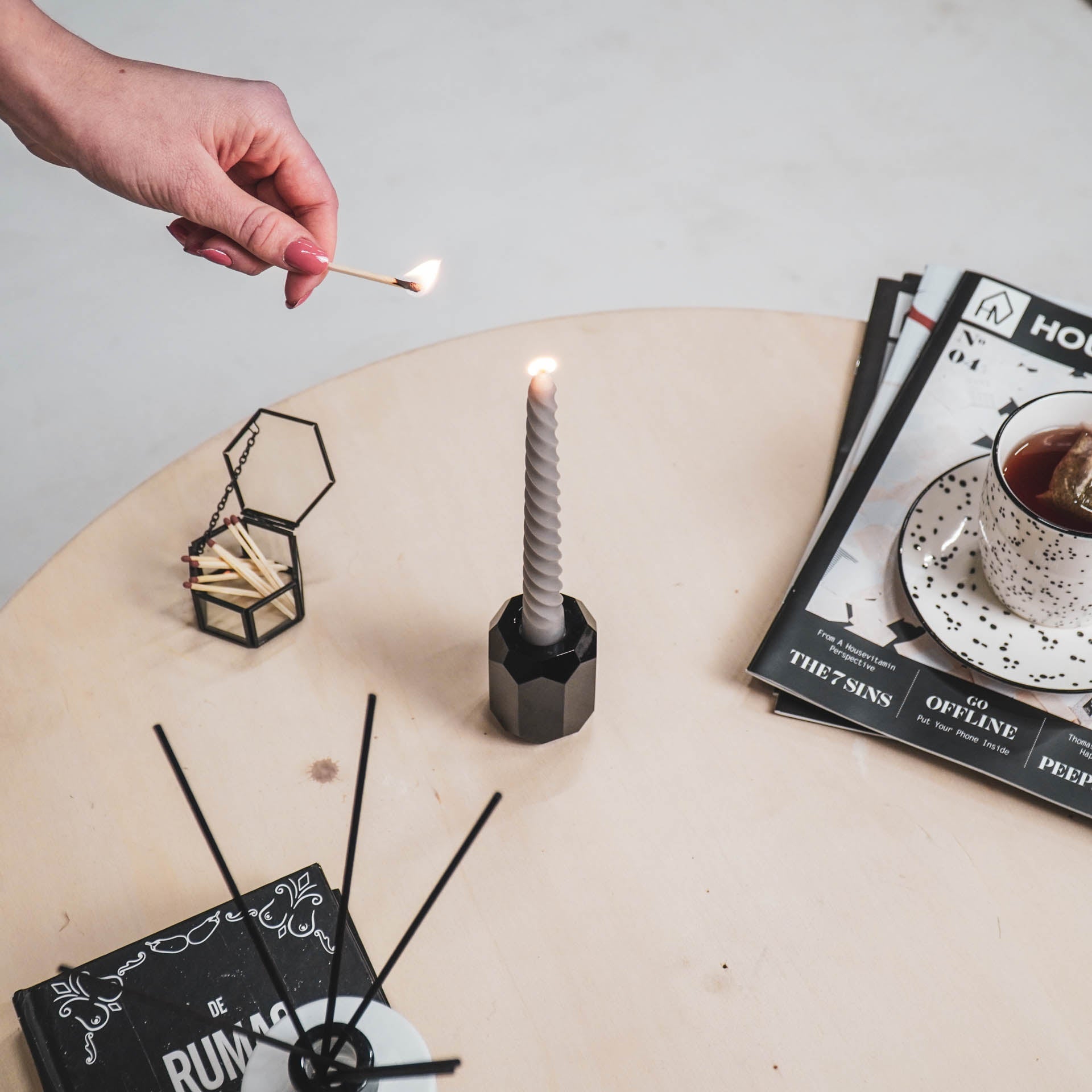 Sora Kaars – Gedraaid Grijs (Set van 4)