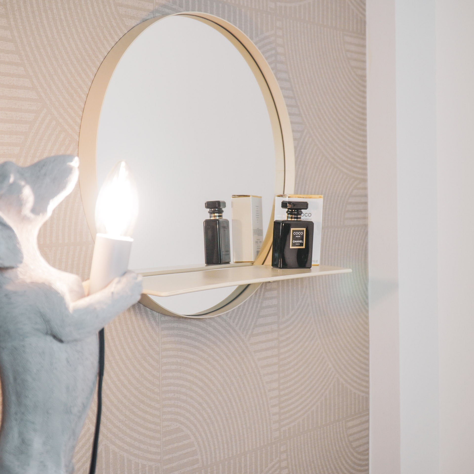 Lina Spiegel met Plank – Rond - Zand (40 cm)