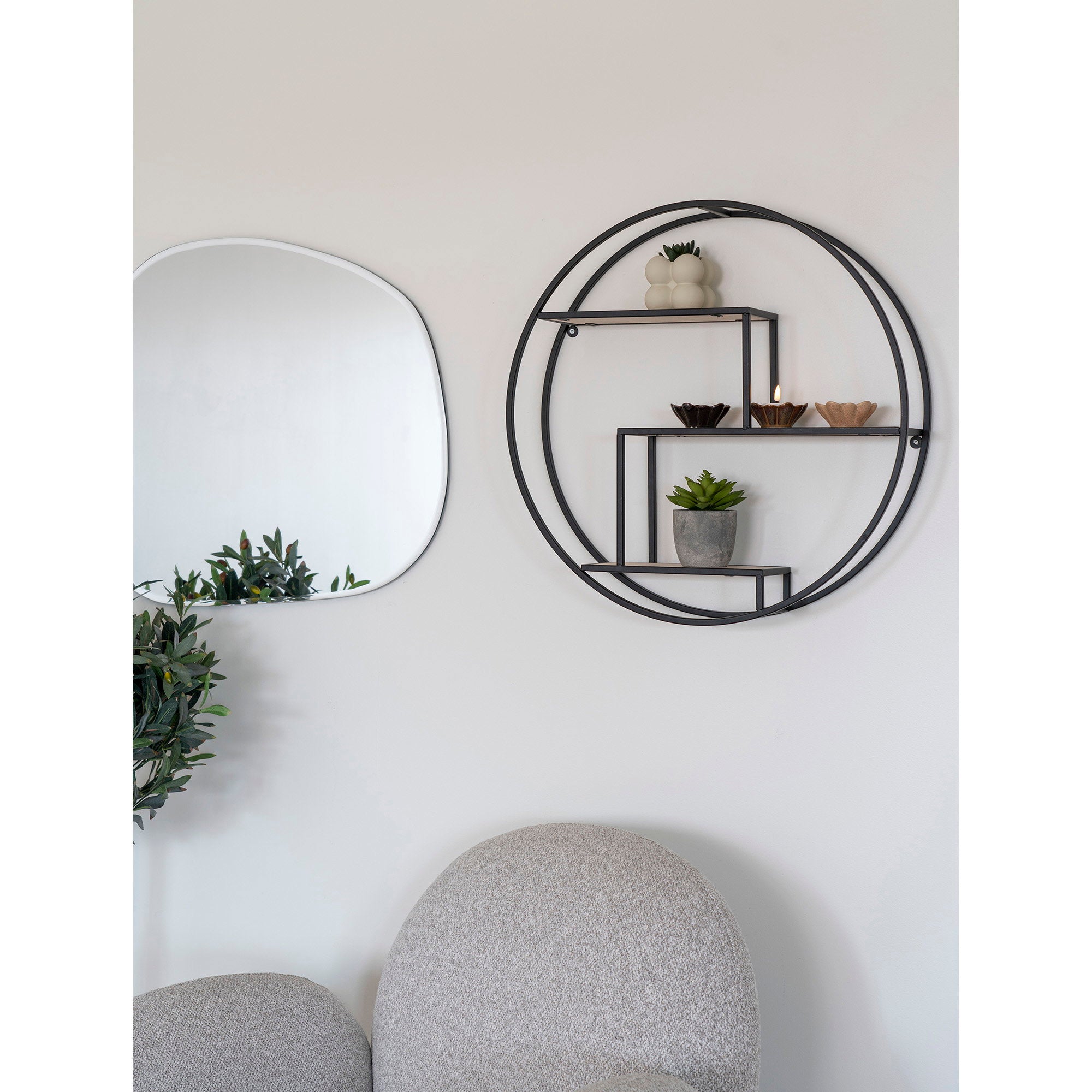 Sora Wandplank – Rond Zwart/Naturel (62 cm)