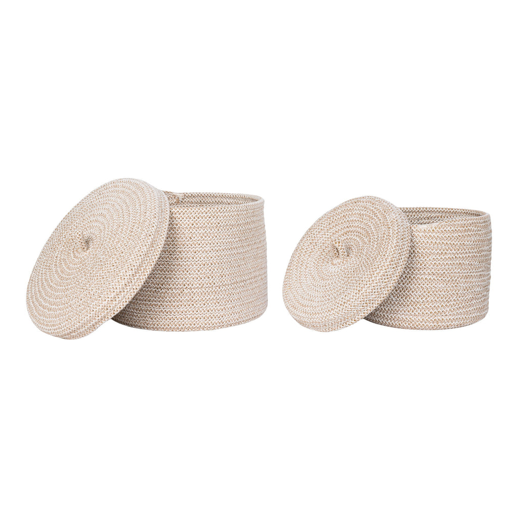Sora Opbergmand met Deksel – Zand (2 stuks)