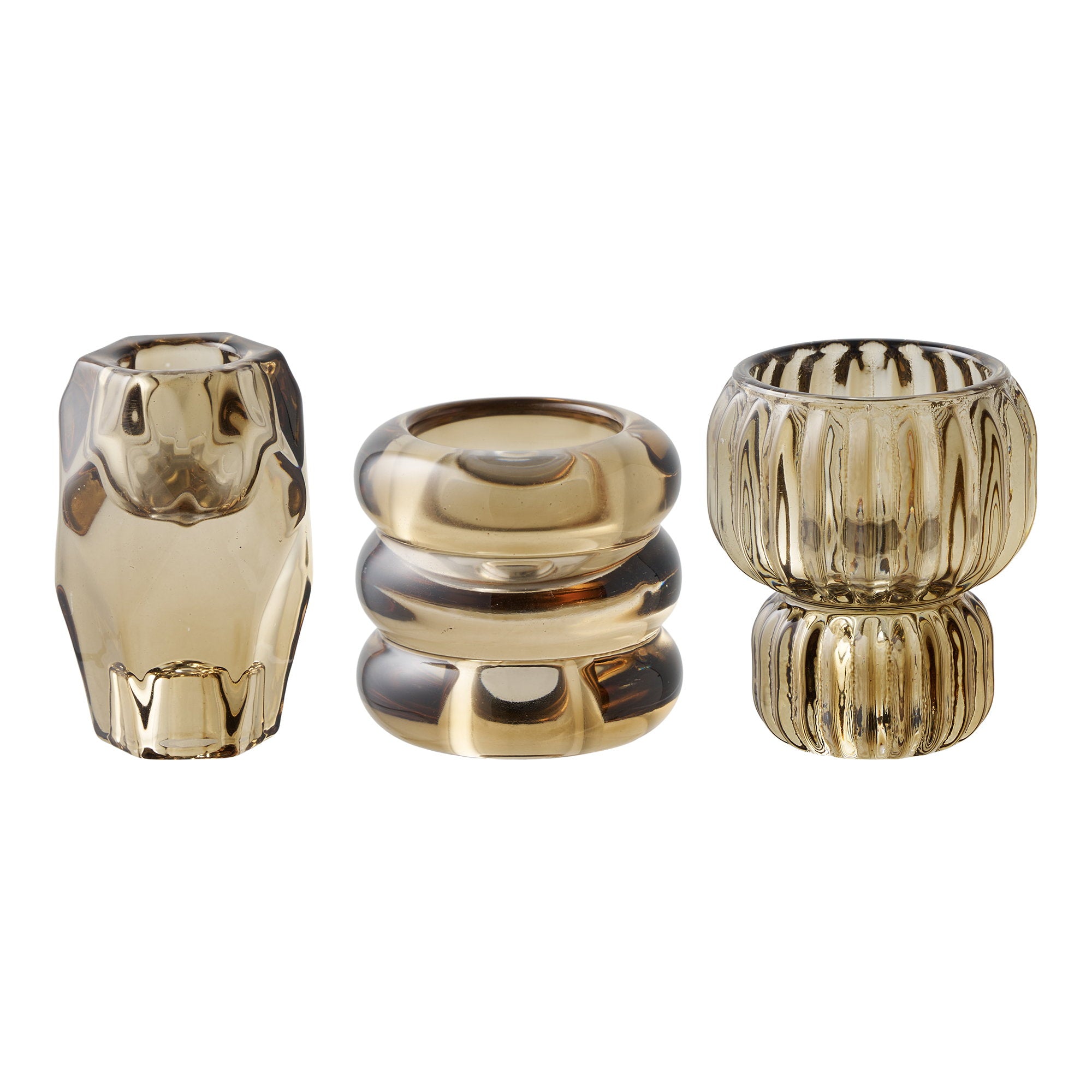 Sora Kandelaar – Amber Set Glas Rookbruin (set van 3)