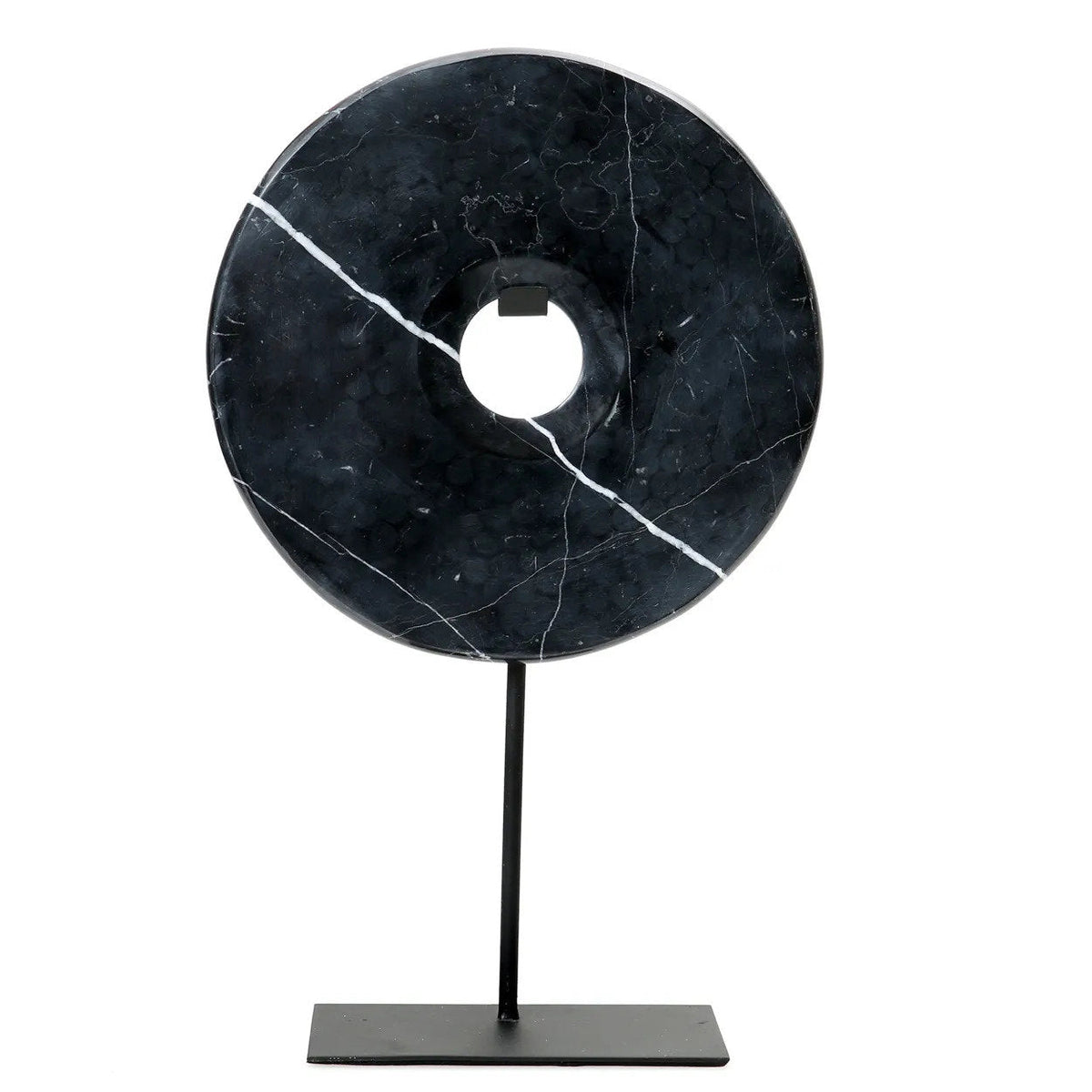 Kuro Sculptuur – Marmeren Schijf op Standaard (Zwart L)