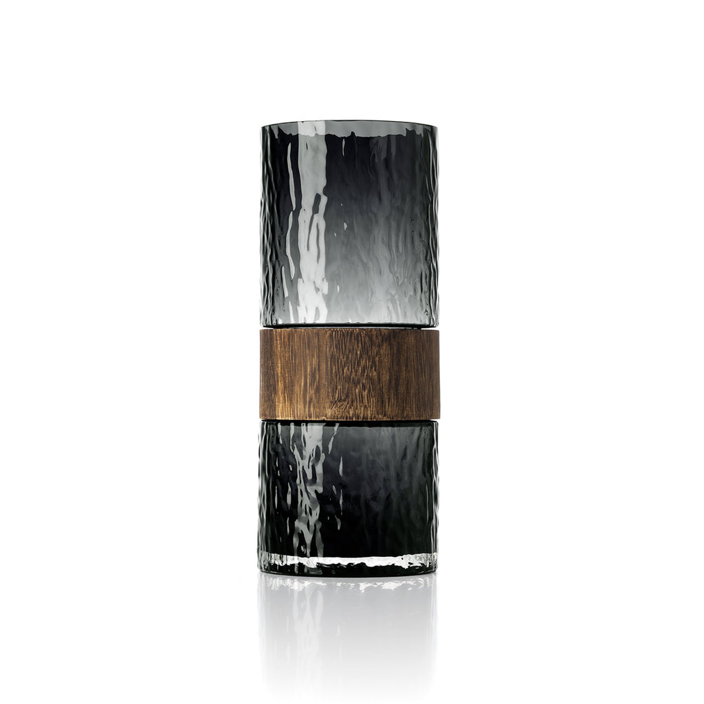 Kuro Vaas – Donkergrijs Glas & Hout (L)