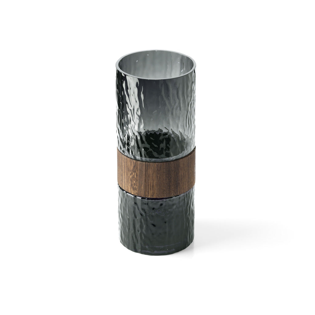 Kuro Vaas – Donkergrijs Glas & Hout (L)