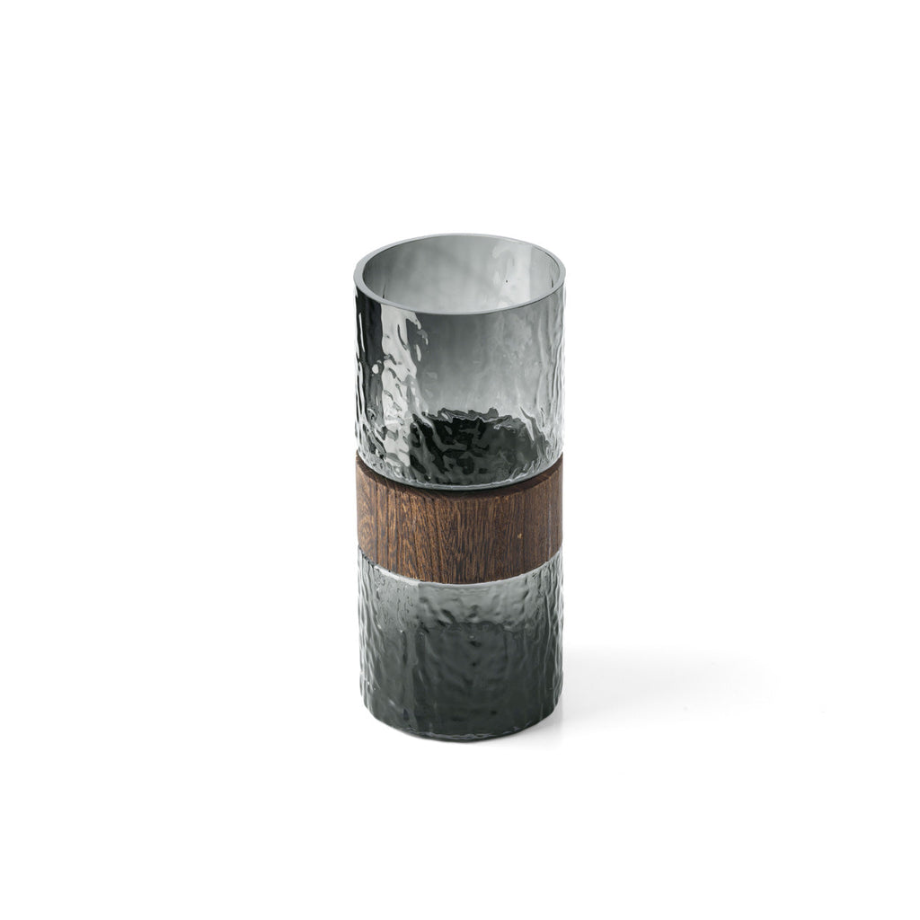 Kuro Vaas – Donkergrijs Glas & Hout (M)