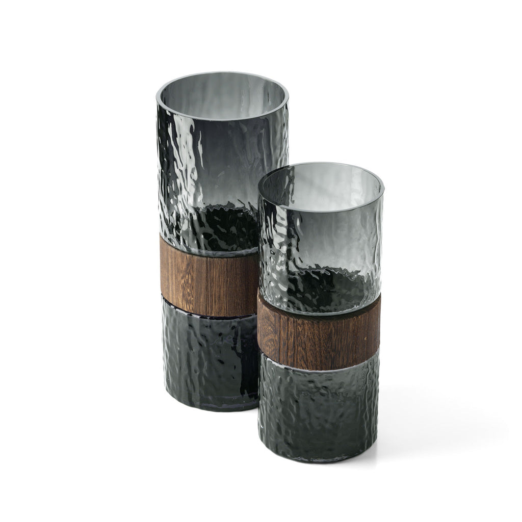 Kuro Vaas – Donkergrijs Glas & Hout (M)