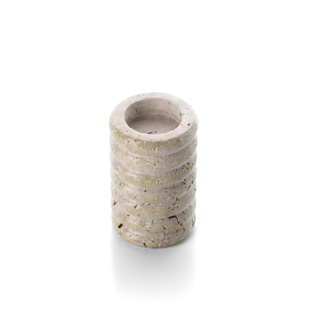 Lina Theelichthouder – Travertin Ripple Beige (M)