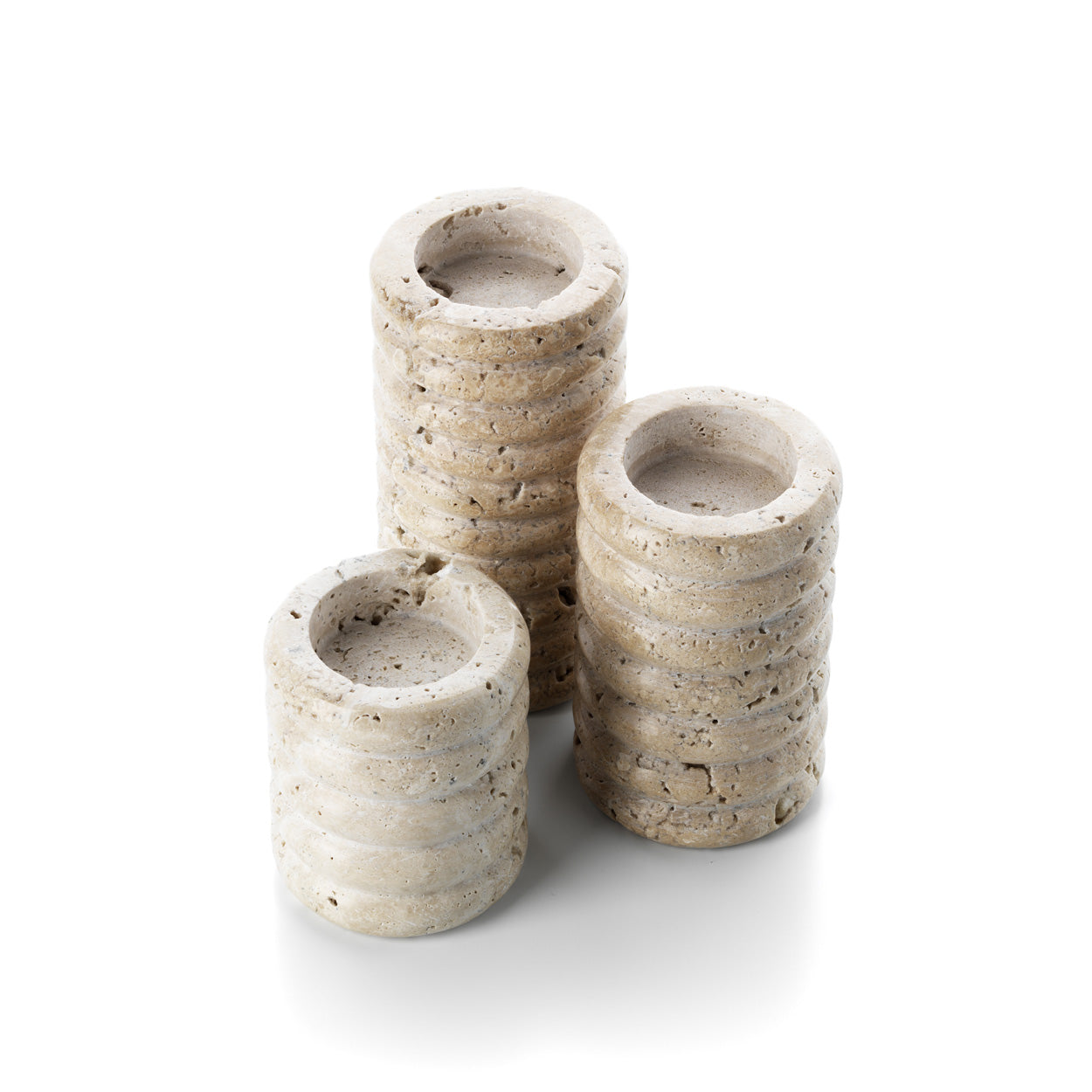 Lina Theelichthouder – Travertin Ripple Beige (M)